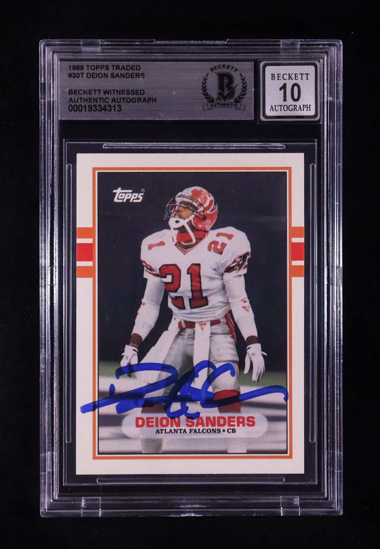 Deion Sanders Signed 1989 Topps Traded #30T RC (BGS | Auto 10) at PristineAuction.com Deion Sanders Signed 1989 Topps Traded #30T RC (BGS | Auto 10) at PristineAuction.com