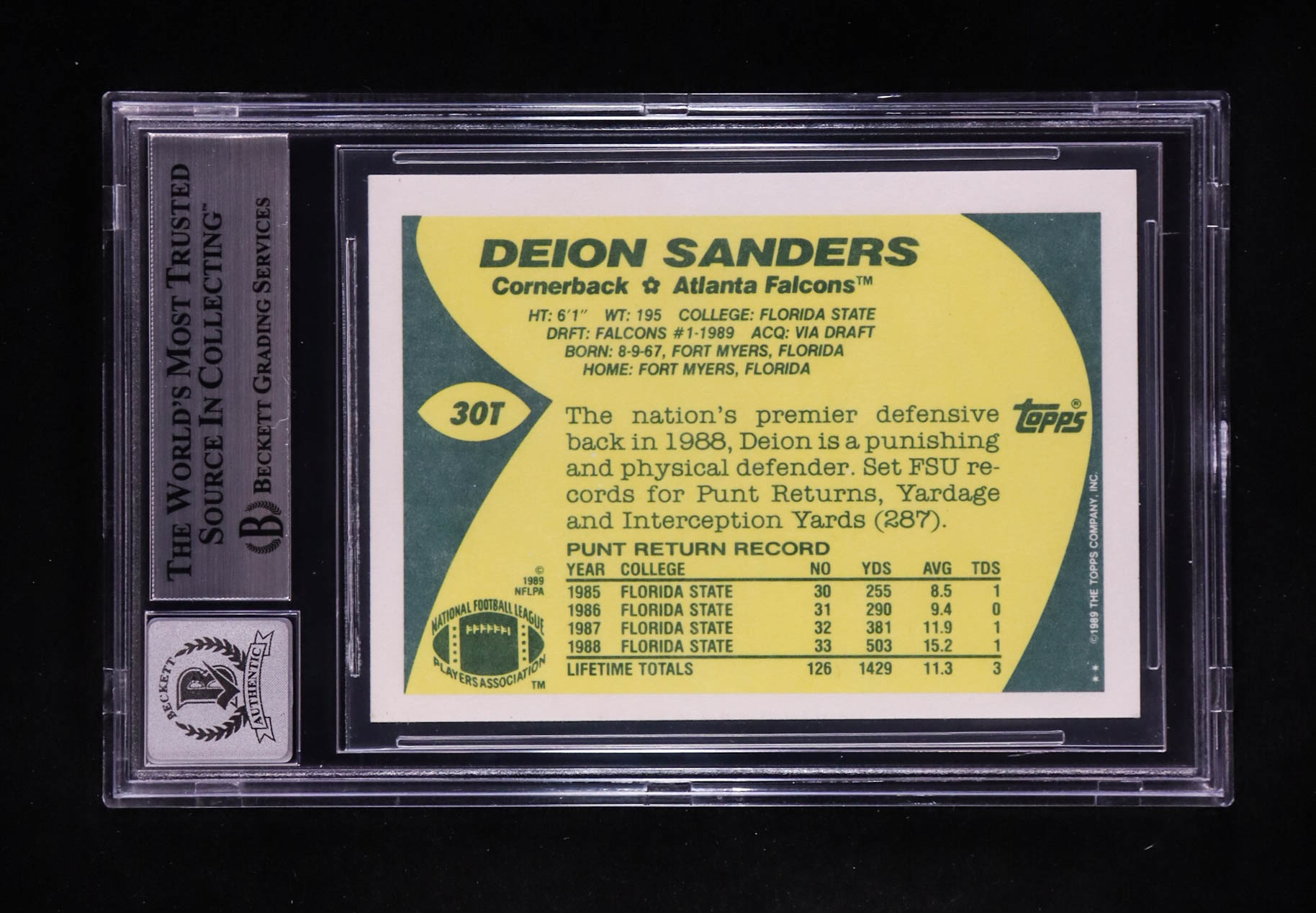 Deion Sanders Signed 1989 Topps Traded #30T RC (BGS | Auto 10) at PristineAuction.com Deion Sanders Signed 1989 Topps Traded #30T RC (BGS | Auto 10) at PristineAuction.com