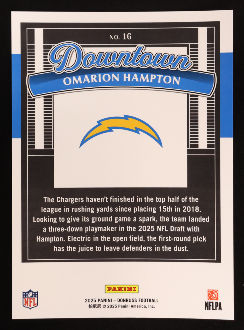 Omarion Hampton 2025 Donruss Downtown! Oversize #16 RC at PristineAuction.com Omarion Hampton 2025 Donruss Downtown! Oversize #16 RC at PristineAuction.com