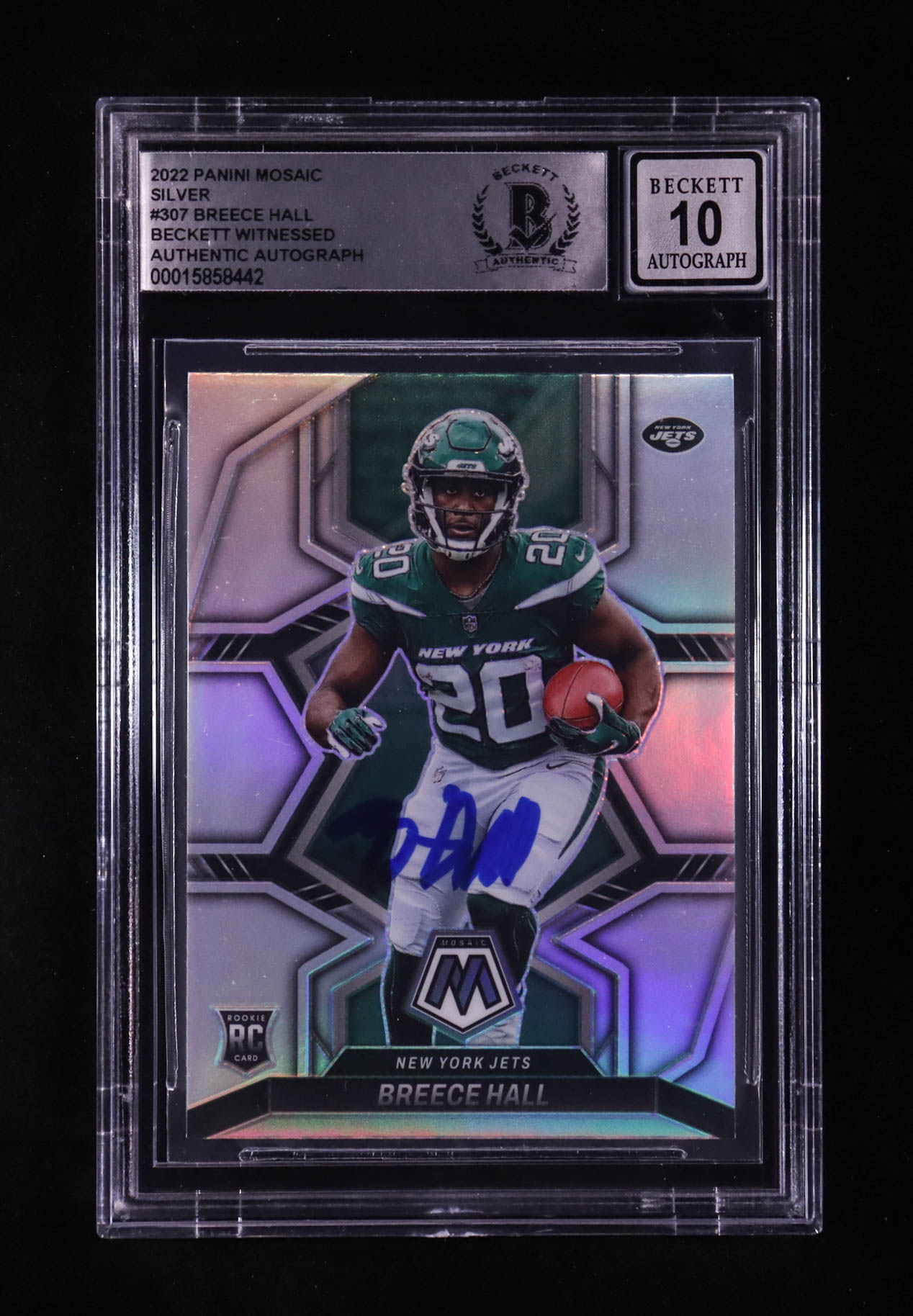 Breece Hall Signed 2022 Panini Mosaic Silver #307 RC (BGS | Auto 10) at PristineAuction.com Breece Hall Signed 2022 Panini Mosaic Silver #307 RC (BGS | Auto 10) at PristineAuction.com