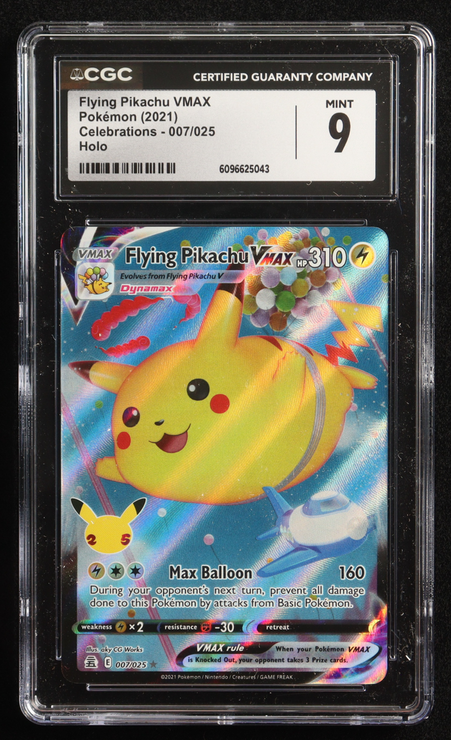 Flying Pikachu VMAX 2021 Pokemon Celebrations Holo #007 (CGC 9) at PristineAuction.com Flying Pikachu VMAX 2021 Pokemon Celebrations Holo #007 (CGC 9) at PristineAuction.com