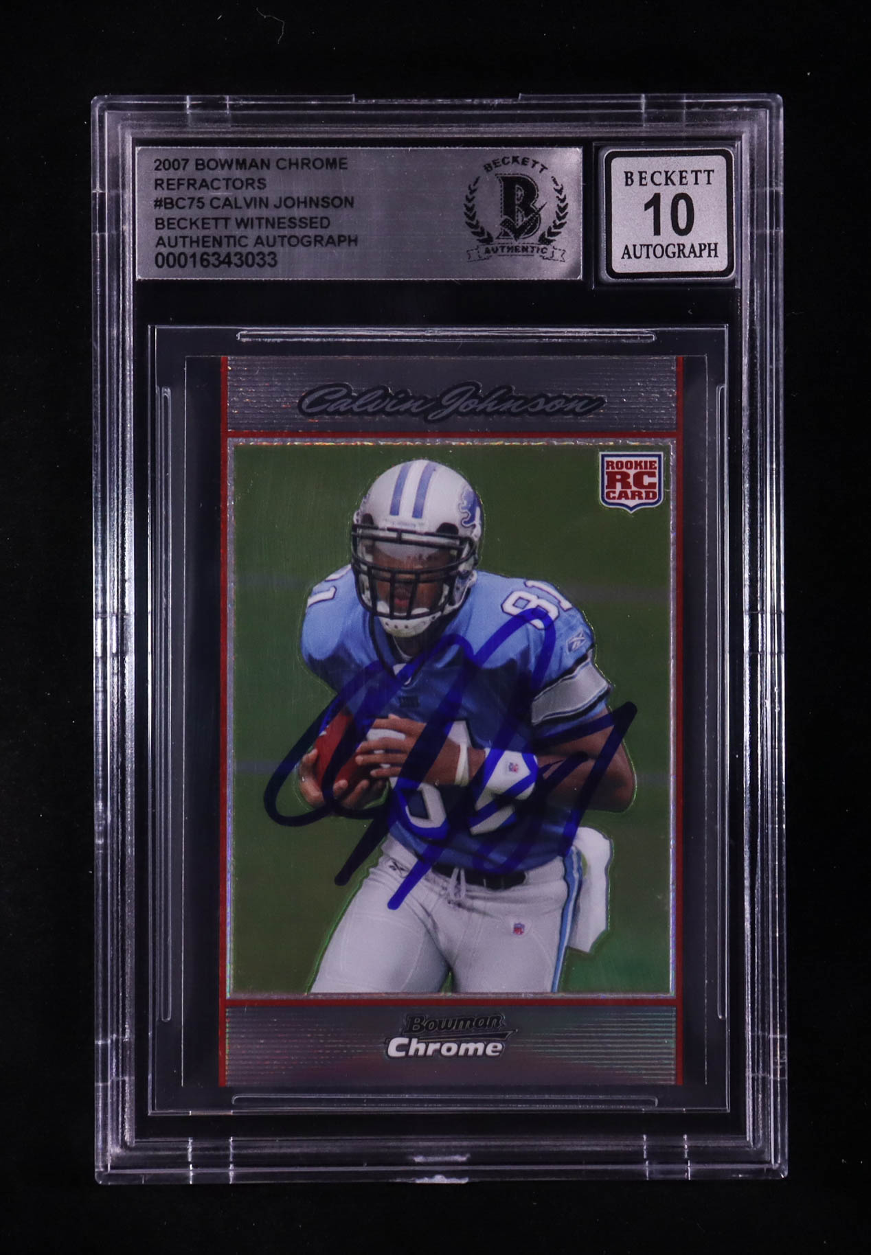 Calvin Johnson Signed 2007 Bowman Chrome Refractors #BC75 (BGS | Auto 10) at PristineAuction.com Calvin Johnson Signed 2007 Bowman Chrome Refractors #BC75 (BGS | Auto 10) at PristineAuction.com