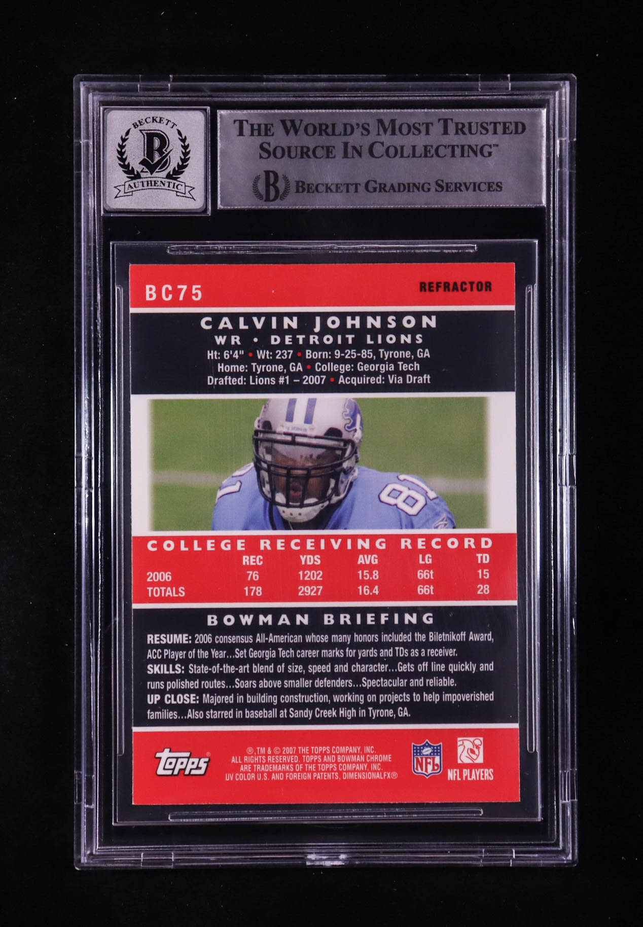 Calvin Johnson Signed 2007 Bowman Chrome Refractors #BC75 (BGS | Auto 10) at PristineAuction.com Calvin Johnson Signed 2007 Bowman Chrome Refractors #BC75 (BGS | Auto 10) at PristineAuction.com