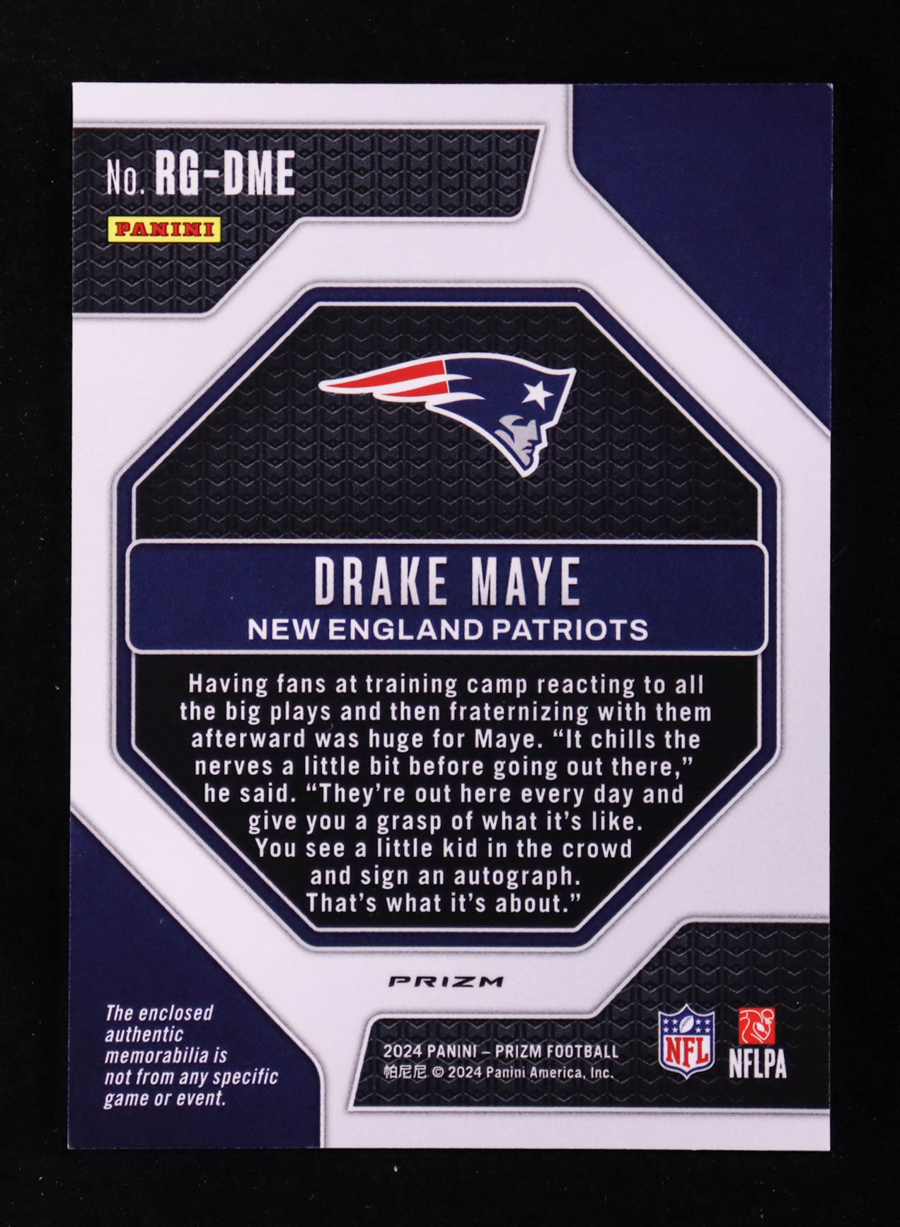 Drake Maye 2024 Panini Prizm Rookie Gear #6 RC at PristineAuction.com Drake Maye 2024 Panini Prizm Rookie Gear #6 RC at PristineAuction.com