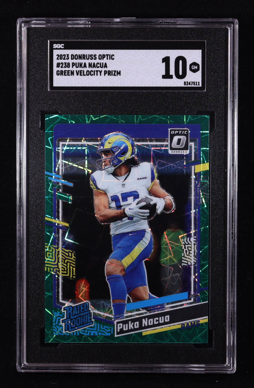 Puka Nacua 2023 Donruss Optic Green Velocity #238 RR RC (SGC 10) at PristineAuction.com Puka Nacua 2023 Donruss Optic Green Velocity #238 RR RC (SGC 10) at PristineAuction.com