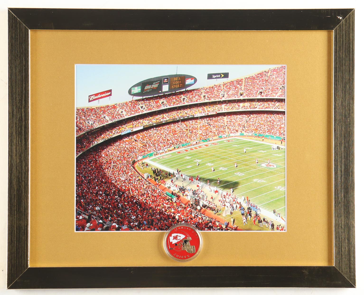 "Kansas City Chiefs Arrowhead Stadium Game Day" Custom Framed Photo Display with Chiefs Coin at PristineAuction.com "Kansas City Chiefs Arrowhead Stadium Game Day" Custom Framed Photo Display with Chiefs Coin at PristineAuction.com