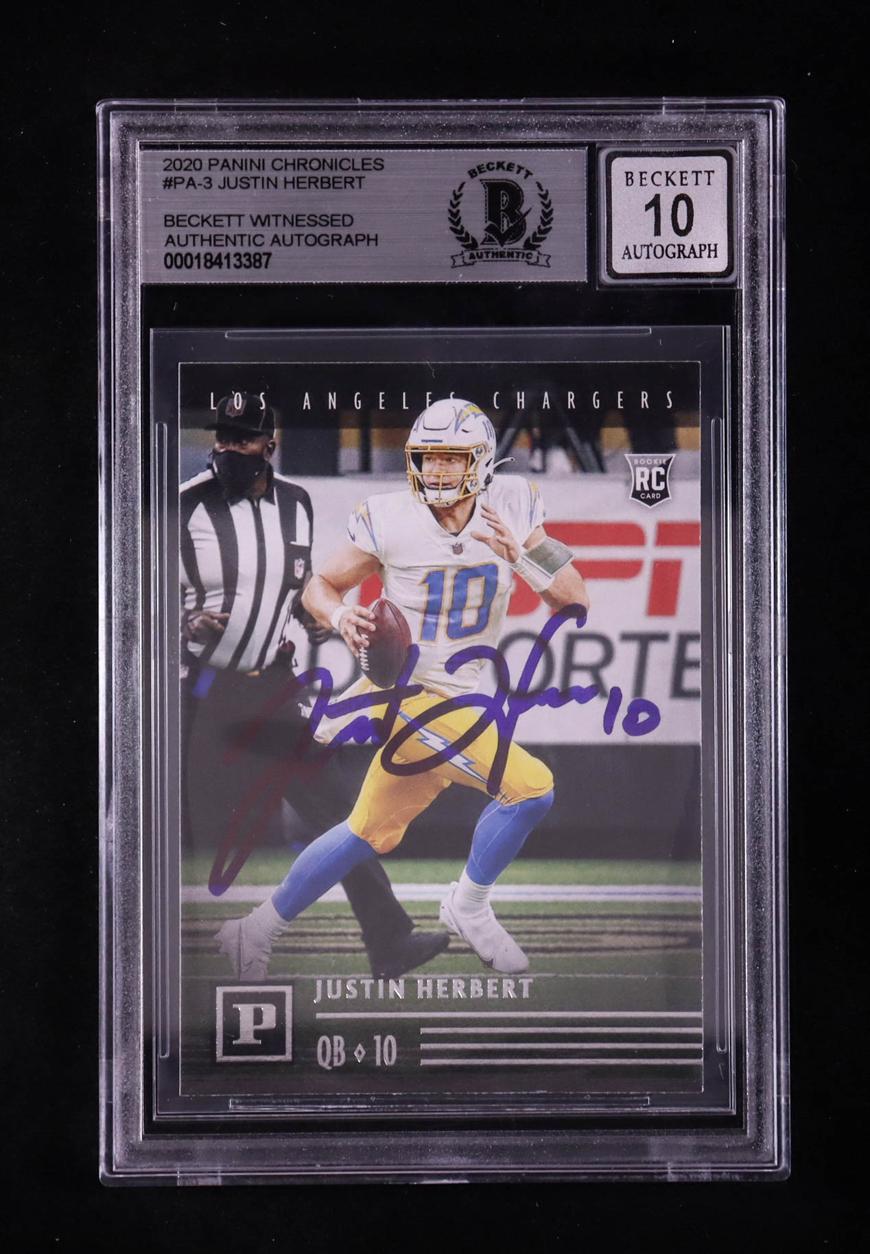 Justin Herbert Signed 2020 Panini Chronicles #PA3 RC (BGS | Auto 10) at PristineAuction.com Justin Herbert Signed 2020 Panini Chronicles #PA3 RC (BGS | Auto 10) at PristineAuction.com