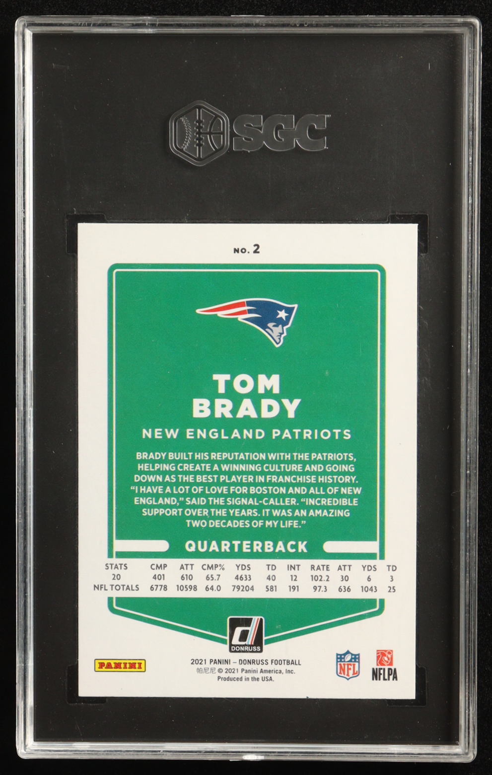 Tom Brady 2021 Donruss Press Proof Blue #2 (SGC 9.5) at PristineAuction.com Tom Brady 2021 Donruss Press Proof Blue #2 (SGC 9.5) at PristineAuction.com