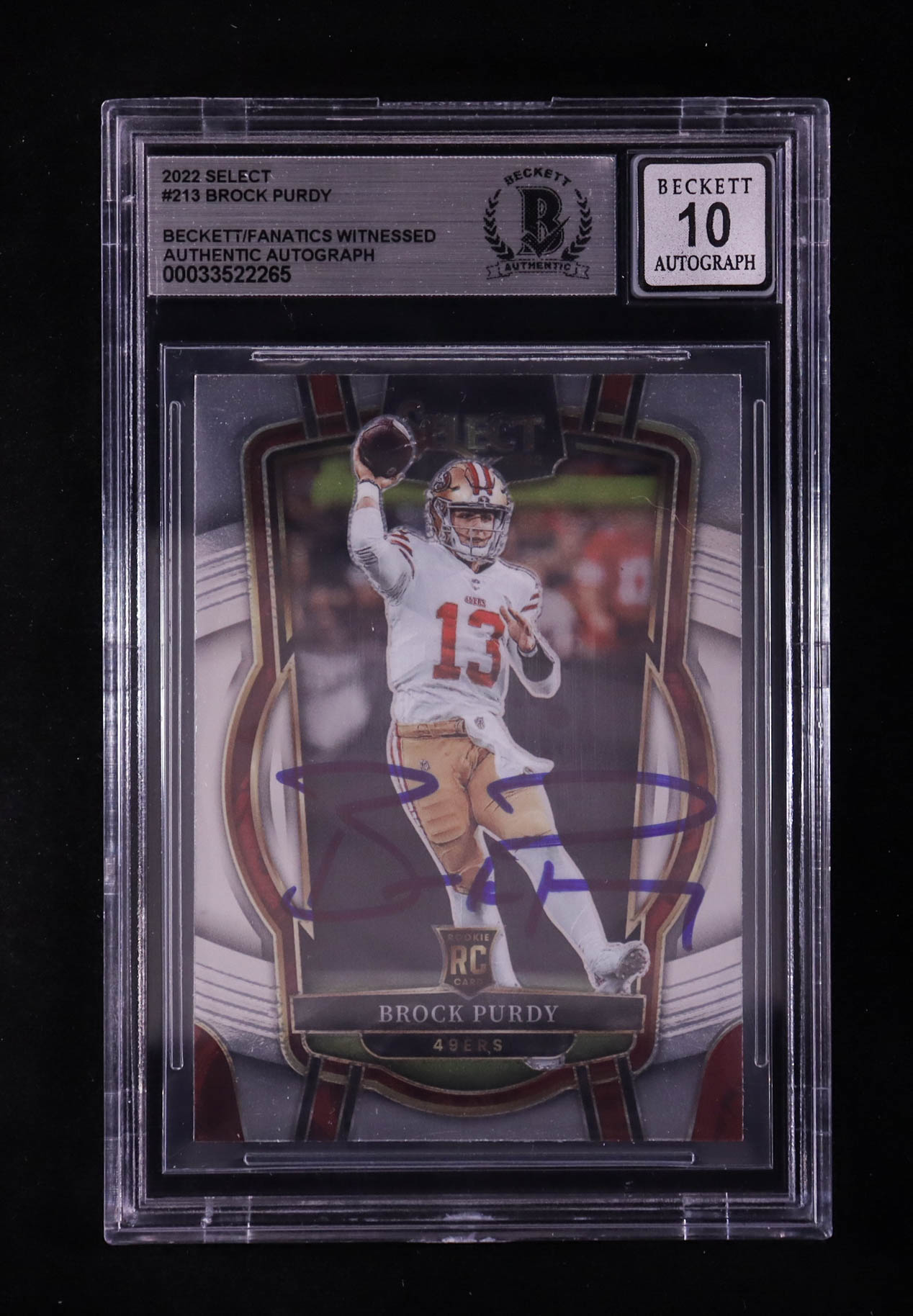 Brock Purdy Signed 2022 Select #213 RC (BGS | Auto 10) at PristineAuction.com Brock Purdy Signed 2022 Select #213 RC (BGS | Auto 10) at PristineAuction.com