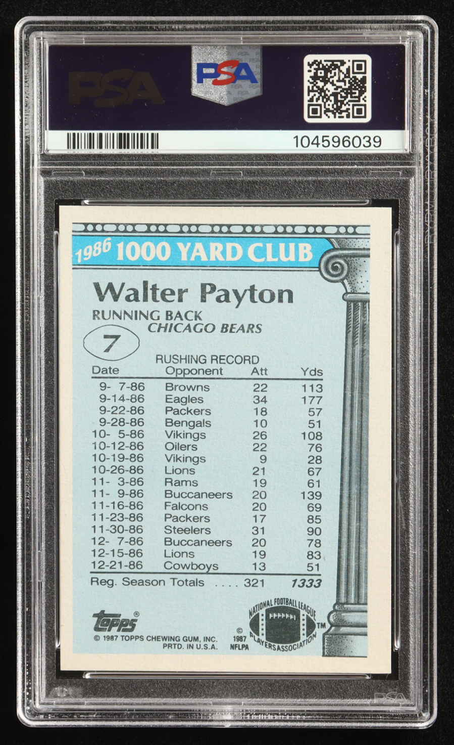 Walter Payton 1987 Topps 1000 Yard Club #7 (PSA 9) at PristineAuction.com Walter Payton 1987 Topps 1000 Yard Club #7 (PSA 9) at PristineAuction.com