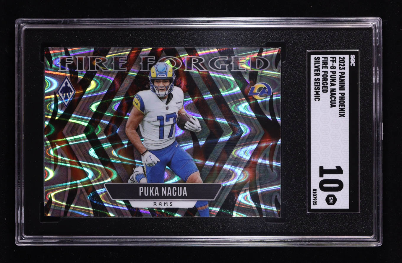 Puka Nacua 2023 Panini Phoenix Fire Forged Silver Seismic #8 RC (SGC 10) at PristineAuction.com Puka Nacua 2023 Panini Phoenix Fire Forged Silver Seismic #8 RC (SGC 10) at PristineAuction.com