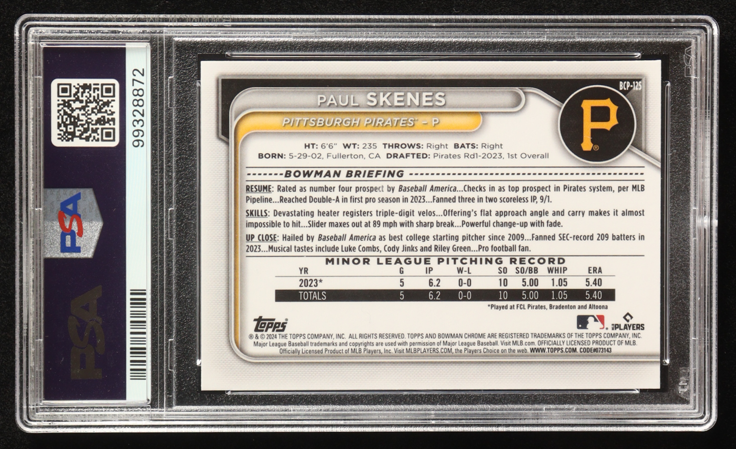 Paul Skenes 2024 Bowman Chrome Prospects #BCP125 (PSA 10) at PristineAuction.com Paul Skenes 2024 Bowman Chrome Prospects #BCP125 (PSA 10) at PristineAuction.com