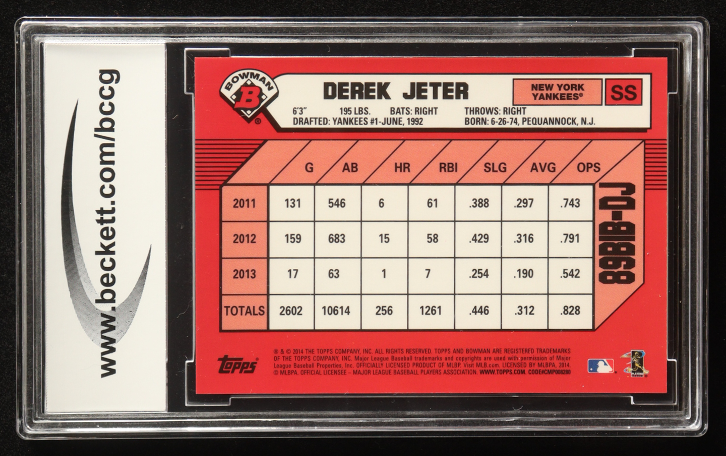 Derek Jeter 2014 Bowman '89 Bowman is Back Silver Diamond Refractors #89BIBDJ (BCCG 10) at PristineAuction.com Derek Jeter 2014 Bowman '89 Bowman is Back Silver Diamond Refractors #89BIBDJ (BCCG 10) at PristineAuction.com