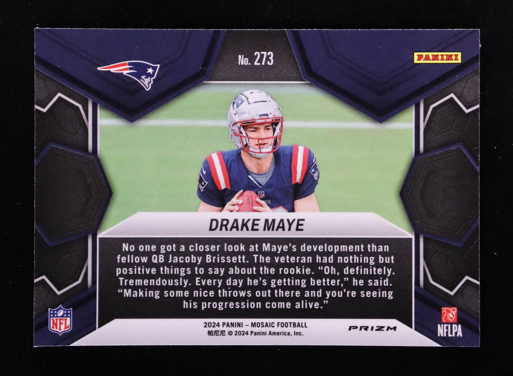 Drake Maye 2024 Panini Mosaic Mosaic Camo Pink #273 DEB RC at PristineAuction.com Drake Maye 2024 Panini Mosaic Mosaic Camo Pink #273 DEB RC at PristineAuction.com