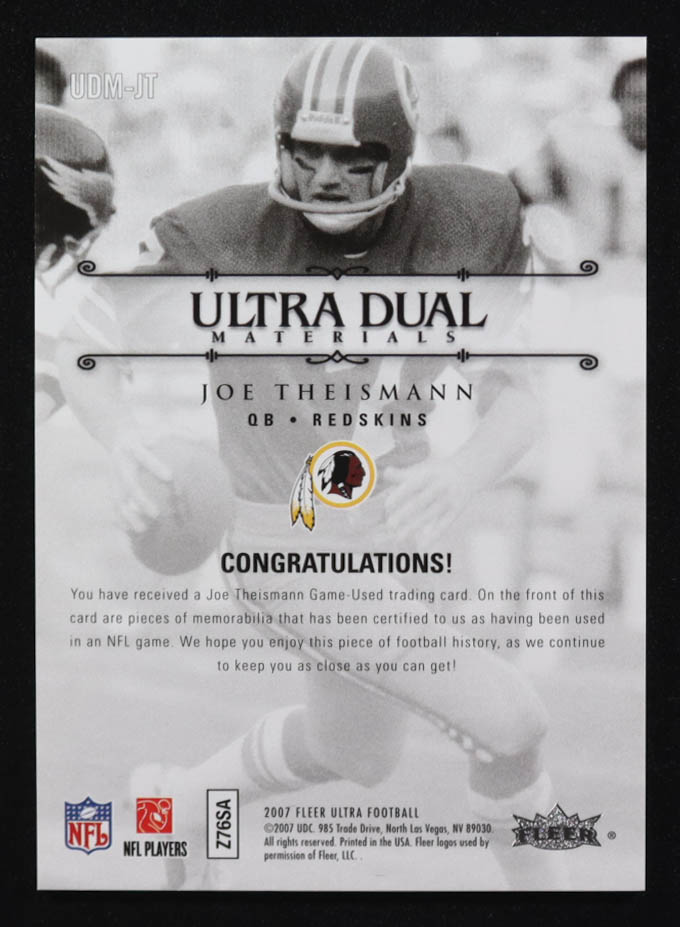 Joe Theismann 2007 Fleer Ultra Dual Materials #UDM-JT #058/199 at PristineAuction.com Joe Theismann 2007 Fleer Ultra Dual Materials #UDM-JT #058/199 at PristineAuction.com