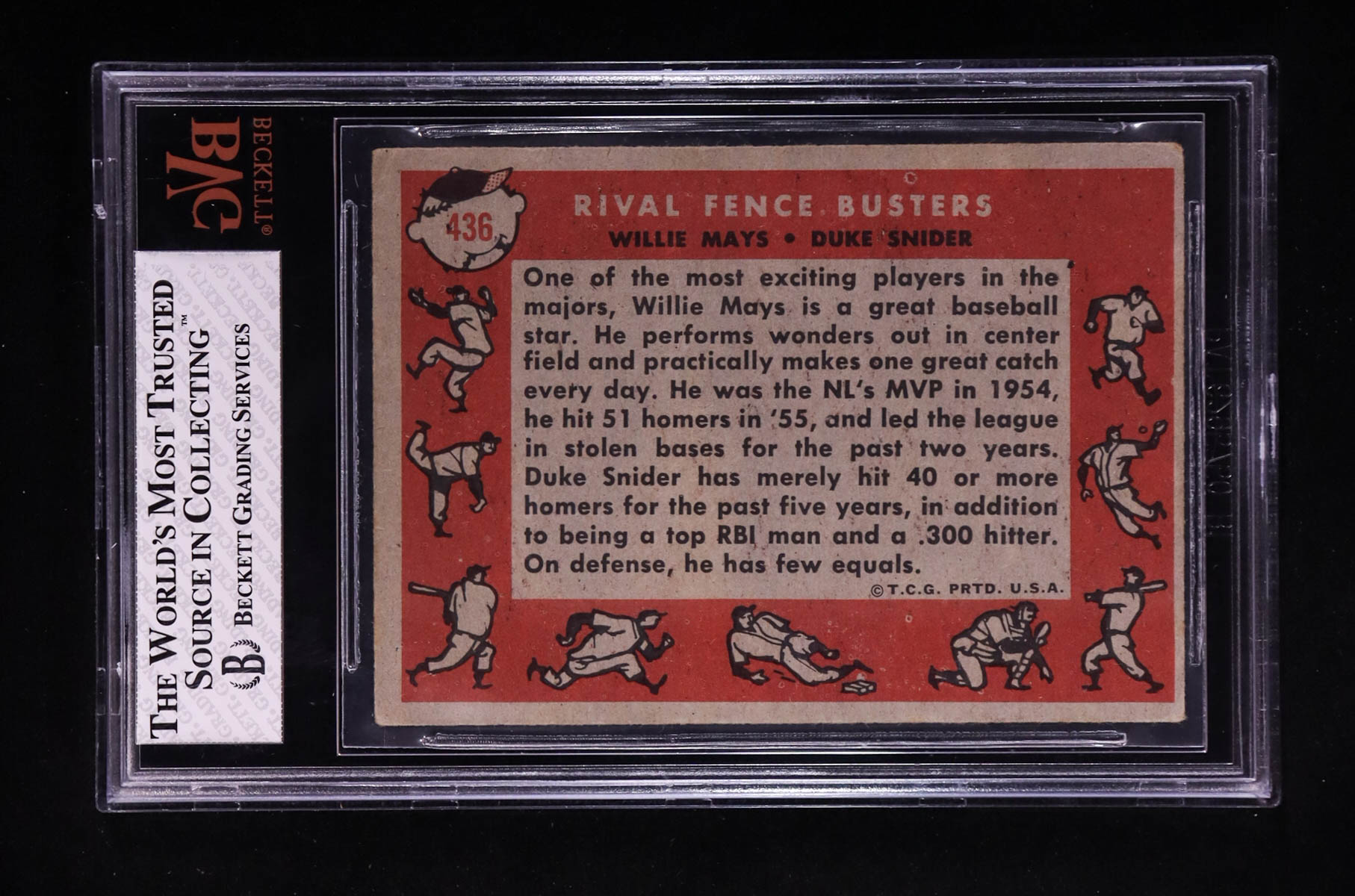Willie Mays / Duke Snider 1958 Topps #436 Rival Fence Busters (BVG 3) at PristineAuction.com Willie Mays / Duke Snider 1958 Topps #436 Rival Fence Busters (BVG 3) at PristineAuction.com