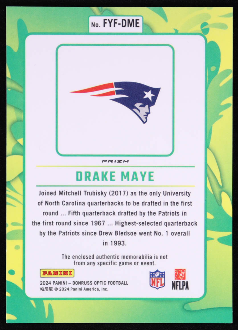 Drake Maye 2024 Donruss Optic First Year Fresh Jerseys Blue Hyper #12 RC at PristineAuction.com Drake Maye 2024 Donruss Optic First Year Fresh Jerseys Blue Hyper #12 RC at PristineAuction.com