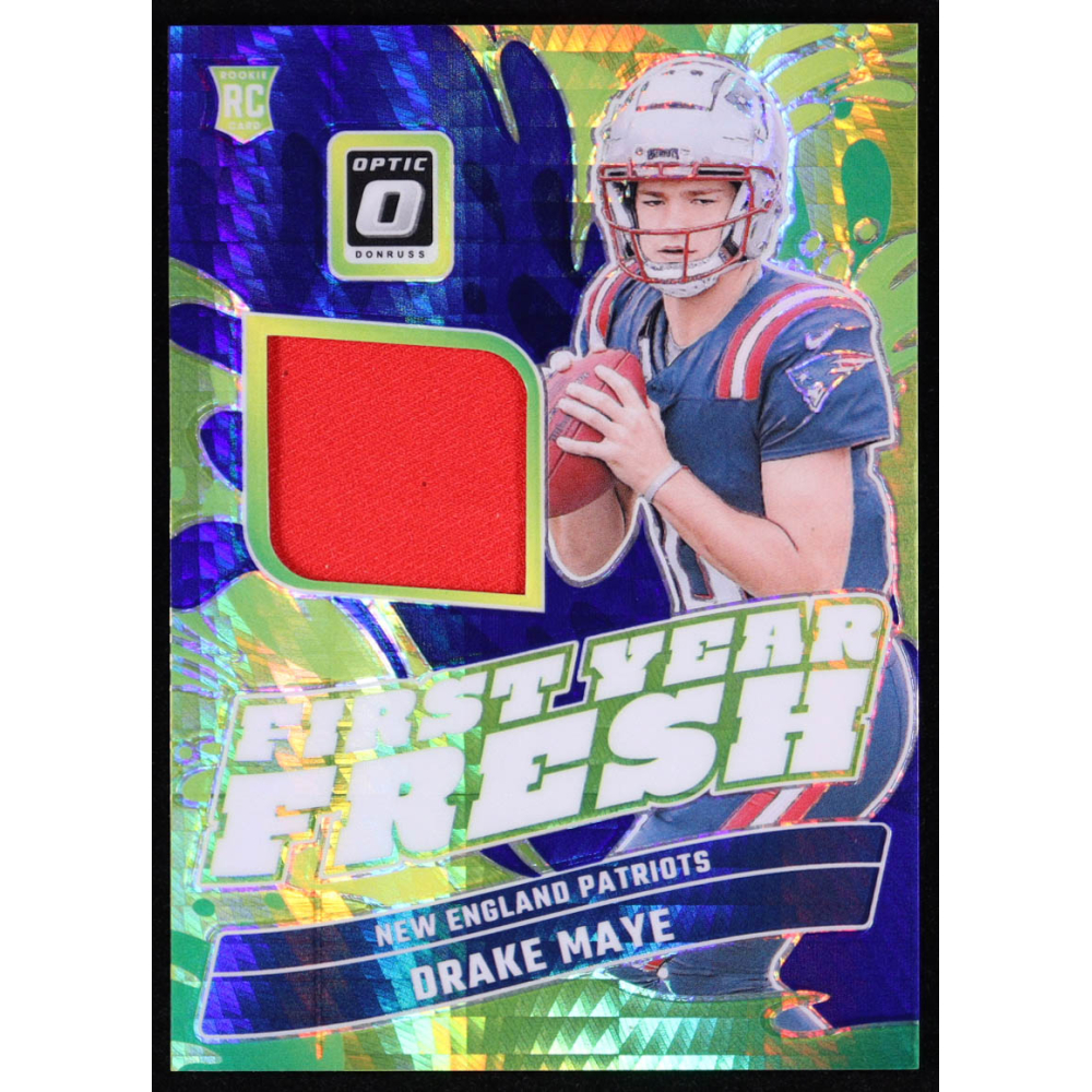 Drake Maye 2024 Donruss Optic First Year Fresh Jerseys Blue Hyper #12 RC at PristineAuction.com