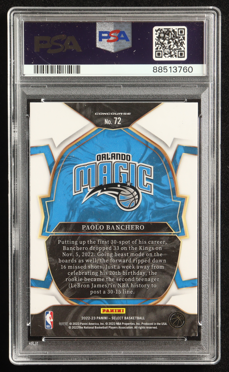 Paolo Banchero Signed 2022-23 Select Prizms Blue #72 RC (PSA Authentic) at PristineAuction.com Paolo Banchero Signed 2022-23 Select Prizms Blue #72 RC (PSA Authentic) at PristineAuction.com