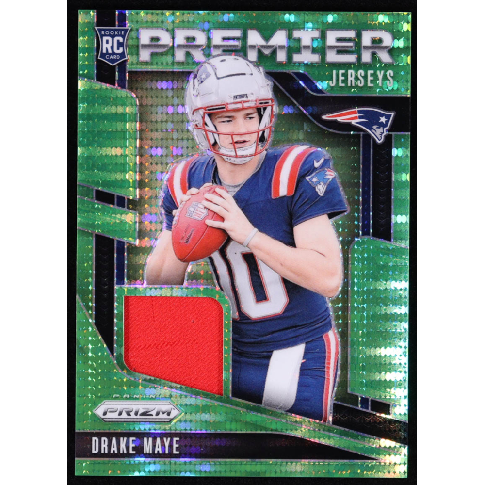 Drake Maye 2024 Panini Prizm Premier Jerseys Neon Green Pulsar #6 RC at PristineAuction.com