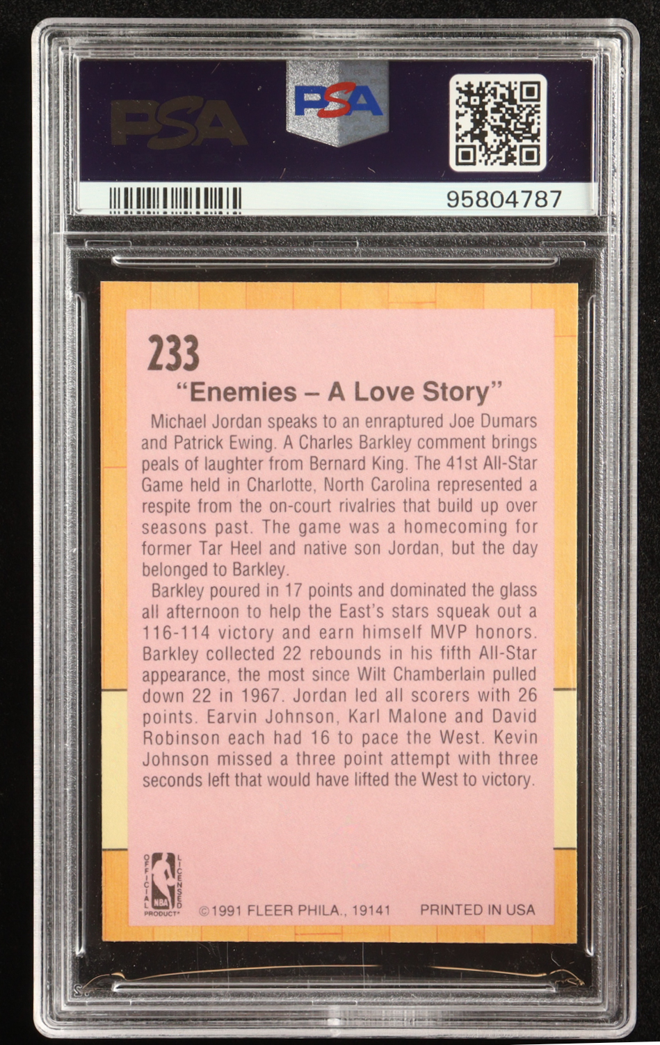 Michael Jordan 1991-92 Fleer #233 '91 All Star Game/Enemies - A Love Story/(East Bench Scene) (PSA 9) at PristineAuction.com Michael Jordan 1991-92 Fleer #233 '91 All Star Game/Enemies - A Love Story/(East Bench Scene) (PSA 9) at PristineAuction.com