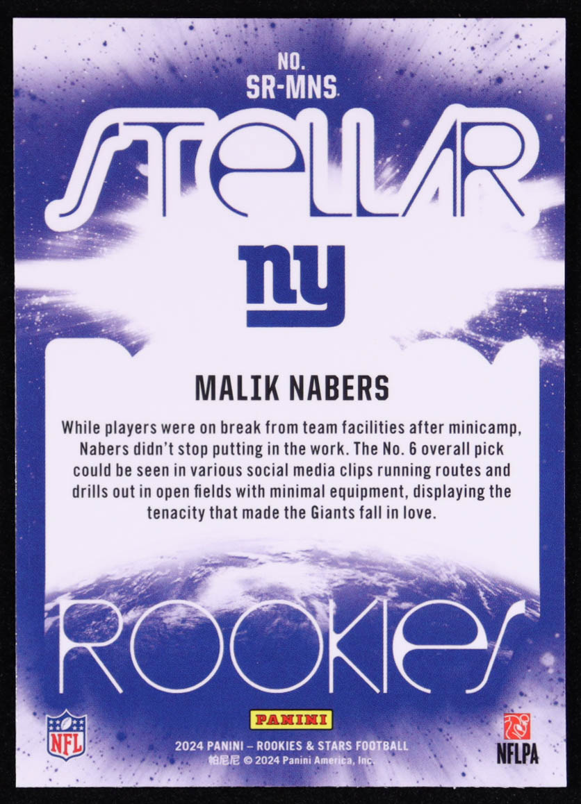 Malik Nabers 2024 Rookies and Stars Stellar Rookies Silver #4 RC at PristineAuction.com Malik Nabers 2024 Rookies and Stars Stellar Rookies Silver #4 RC at PristineAuction.com