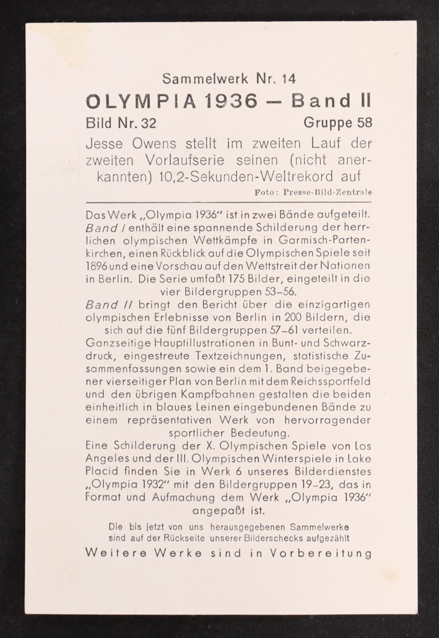 Jesse Owens 1936 Reemstma Olympia Band II #32 at PristineAuction.com Jesse Owens 1936 Reemstma Olympia Band II #32 at PristineAuction.com