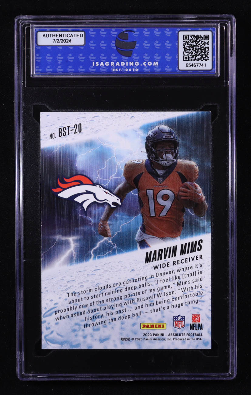 Marvin Mims 2023 Panini Absolute By Storm #BST-20 RC (ISA 10) at PristineAuction.com Marvin Mims 2023 Panini Absolute By Storm #BST-20 RC (ISA 10) at PristineAuction.com