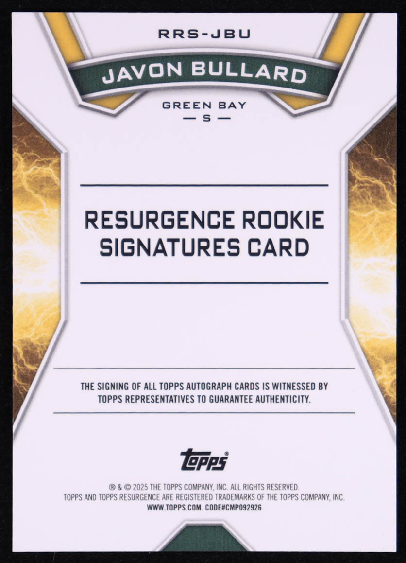 Javon Bullard 2024 Topps Resurgence Resurgence Rookie Signatures Aqua Surge #RRSJBU #078/249 RC at PristineAuction.com Javon Bullard 2024 Topps Resurgence Resurgence Rookie Signatures Aqua Surge #RRSJBU #078/249 RC at PristineAuction.com