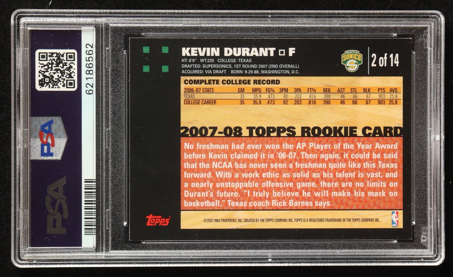 Kevin Durant 2007-08 Topps Rookie Set #2 RC (PSA 9) at PristineAuction.com Kevin Durant 2007-08 Topps Rookie Set #2 RC (PSA 9) at PristineAuction.com