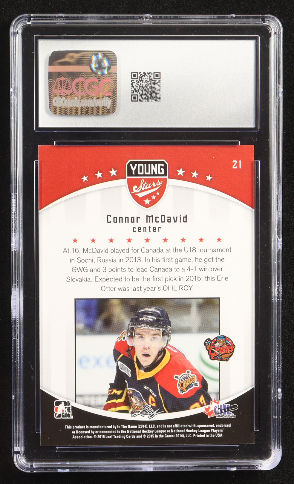 Connor McDavid 2015 ITG CHL Draft #21 RC (CGC 10) at PristineAuction.com Connor McDavid 2015 ITG CHL Draft #21 RC (CGC 10) at PristineAuction.com