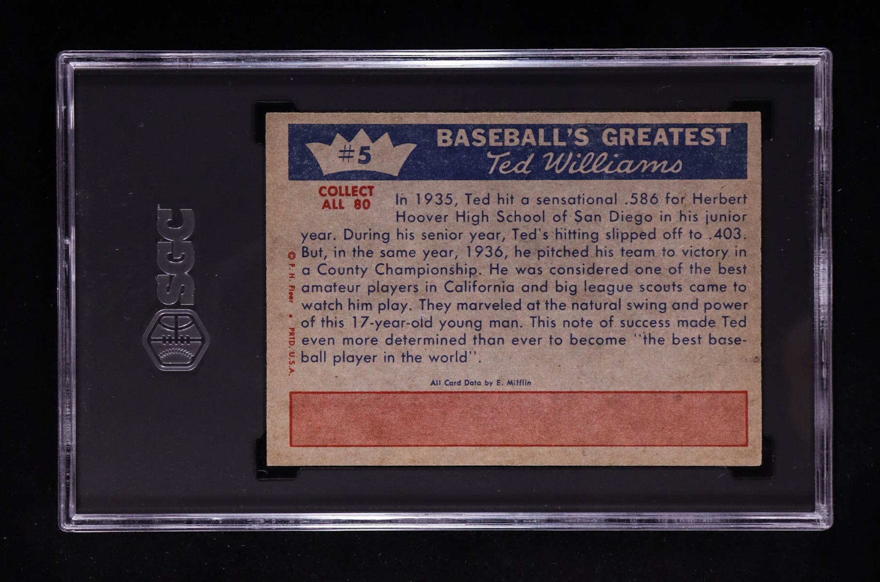 Ted's Fame Spreads 1959 Fleer Ted Williams #5 (SGC 4.5) at PristineAuction.com Ted's Fame Spreads 1959 Fleer Ted Williams #5 (SGC 4.5) at PristineAuction.com