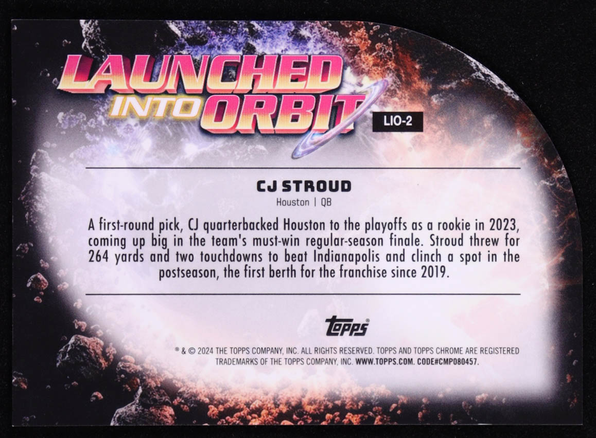 CJ Stroud 2024 Topps Cosmic Chrome Launched Into Orbit #LIO2 at PristineAuction.com CJ Stroud 2024 Topps Cosmic Chrome Launched Into Orbit #LIO2 at PristineAuction.com