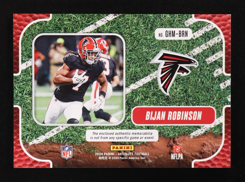 Bijan Robinson 2024 Absolute Ground Hoggs Materials Gold #1 #17/99 at PristineAuction.com Bijan Robinson 2024 Absolute Ground Hoggs Materials Gold #1 #17/99 at PristineAuction.com