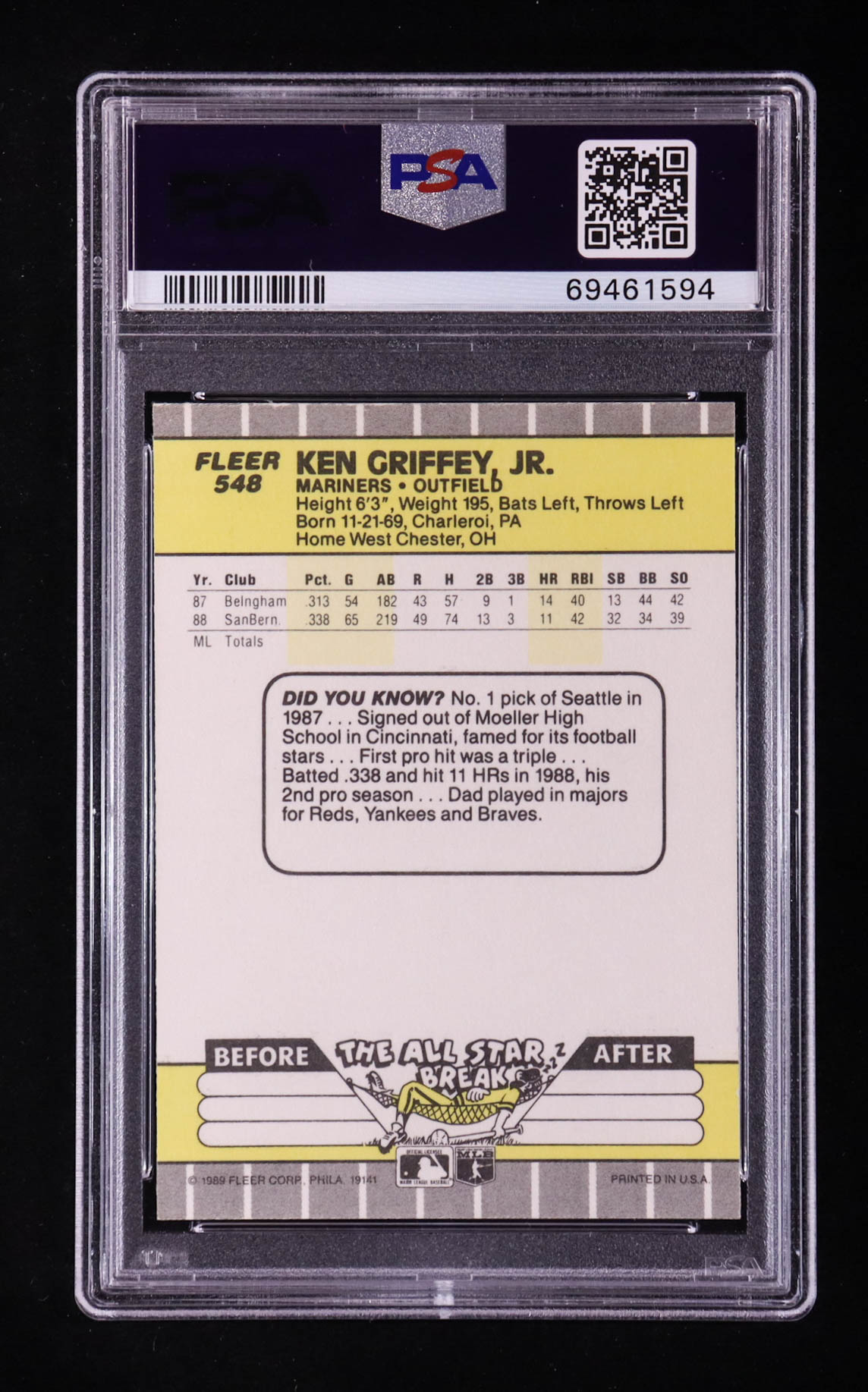 Ken Griffey Jr. 1989 Fleer #548 RC (PSA 9) at PristineAuction.com Ken Griffey Jr. 1989 Fleer #548 RC (PSA 9) at PristineAuction.com