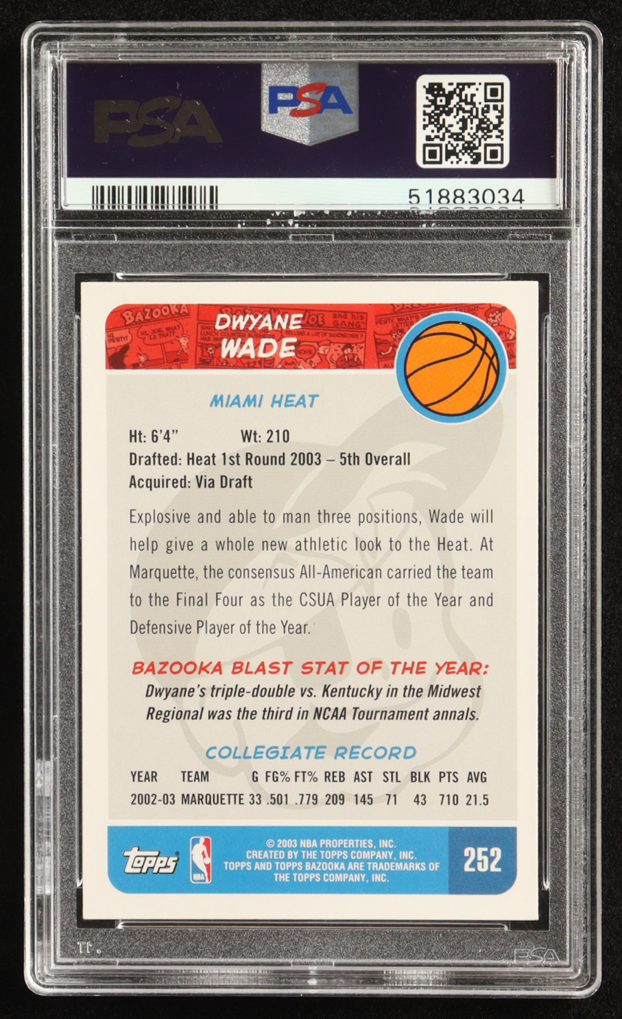Dwayne Wade 2003 Topps Bazooka Layup #252 RC (PSA 8) at PristineAuction.com Dwayne Wade 2003 Topps Bazooka Layup #252 RC (PSA 8) at PristineAuction.com