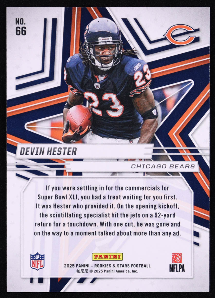 Devin Hester 2025 Panini Rookies & Stars Purple #66 #987/999 at PristineAuction.com Devin Hester 2025 Panini Rookies & Stars Purple #66 #987/999 at PristineAuction.com