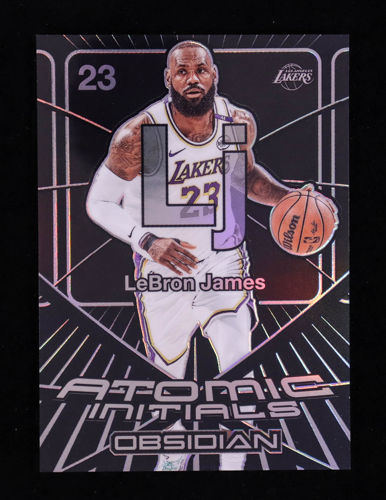 LeBron James 2024-25 Panini Obsidian Atomic Initials #16 #110/125 at PristineAuction.com LeBron James 2024-25 Panini Obsidian Atomic Initials #16 #110/125 at PristineAuction.com