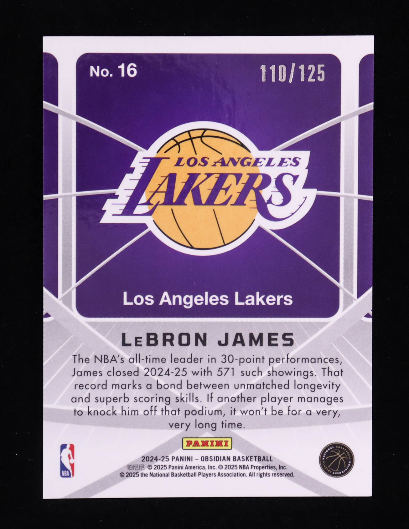 LeBron James 2024-25 Panini Obsidian Atomic Initials #16 #110/125 at PristineAuction.com LeBron James 2024-25 Panini Obsidian Atomic Initials #16 #110/125 at PristineAuction.com
