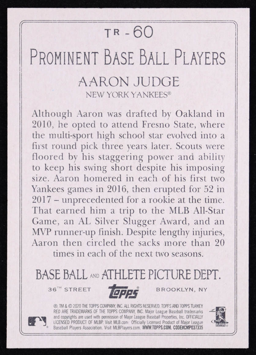 Aaron Judge 2020 Topps Turkey Red '20 #TR60 at PristineAuction.com Aaron Judge 2020 Topps Turkey Red '20 #TR60 at PristineAuction.com