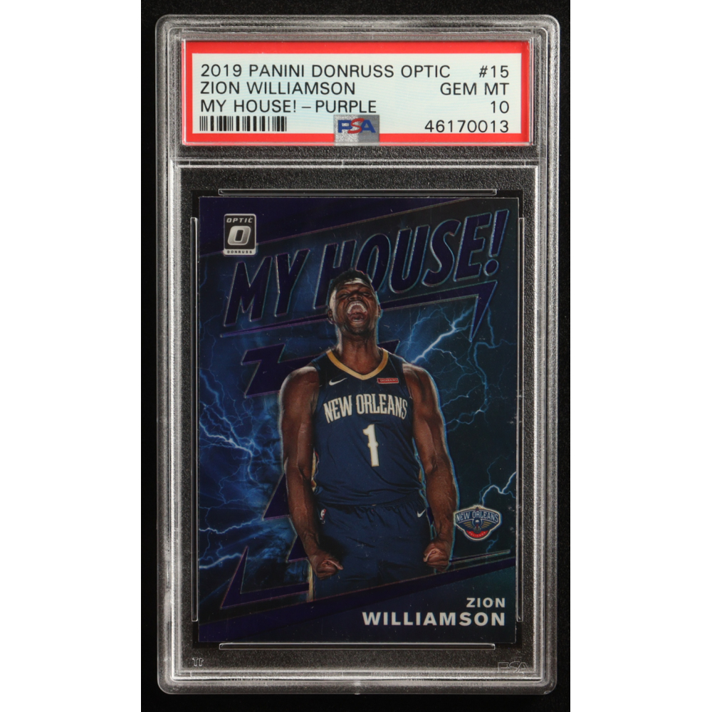 Zion Williamson 2019-20 Donruss Optic My House Purple #15 RC (PSA 10) at PristineAuction.com