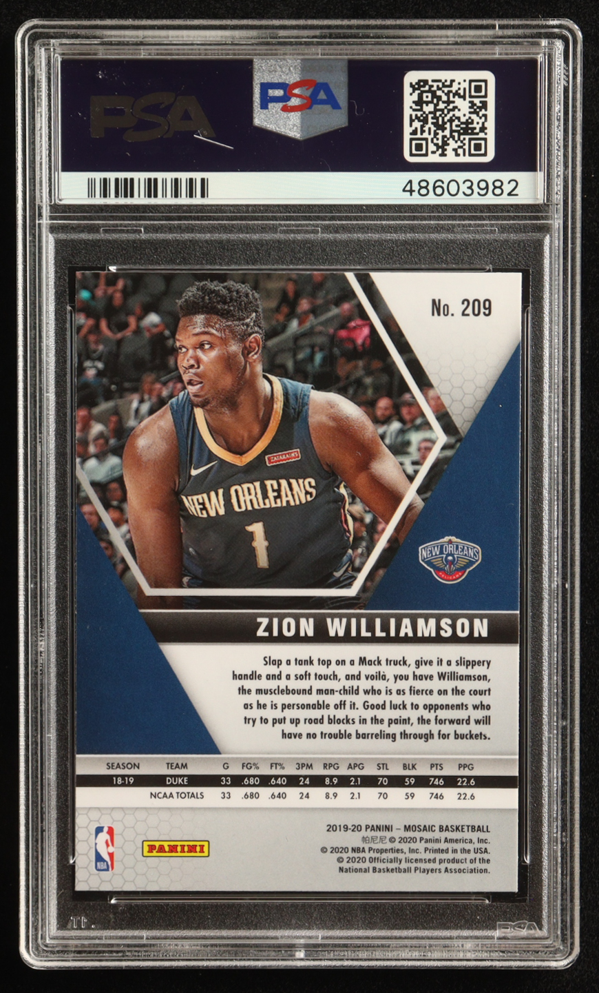 Zion Williamson 2019-20 Panini Mosaic #209 RC (PSA 10) at PristineAuction.com Zion Williamson 2019-20 Panini Mosaic #209 RC (PSA 10) at PristineAuction.com