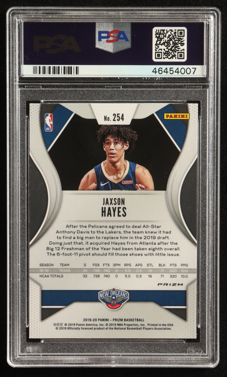 Jaxson Hayes 2019-20 Panini Prizm Prizms Purple Wave #254 RC (PSA 10) at PristineAuction.com Jaxson Hayes 2019-20 Panini Prizm Prizms Purple Wave #254 RC (PSA 10) at PristineAuction.com