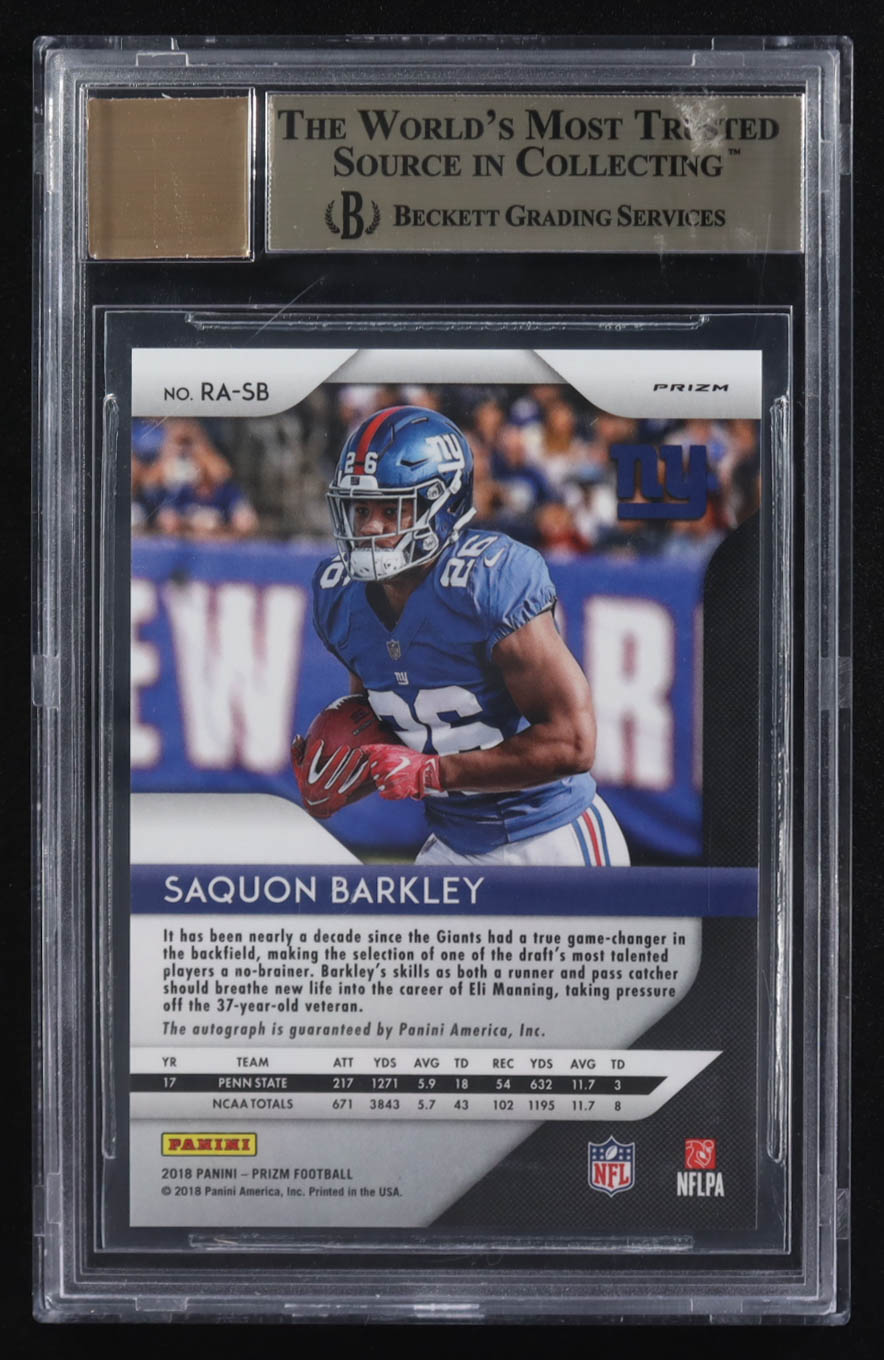 Saquon Barkley 2018 Panini Prizm Rookie Autographs Prizms Lazer #2 RC (BGS 9.5) at PristineAuction.com Saquon Barkley 2018 Panini Prizm Rookie Autographs Prizms Lazer #2 RC (BGS 9.5) at PristineAuction.com