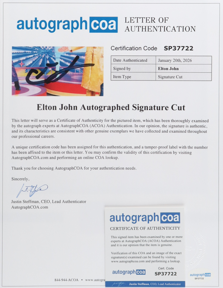 Elton John Signed Custom Matted Cut Display (ACOA) at PristineAuction.com Elton John Signed Custom Matted Cut Display (ACOA) at PristineAuction.com