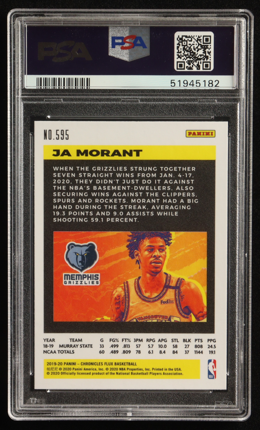 Ja Morant 2019-20 Panini Chronicles #595 Flux RC (PSA 10) at PristineAuction.com Ja Morant 2019-20 Panini Chronicles #595 Flux RC (PSA 10) at PristineAuction.com