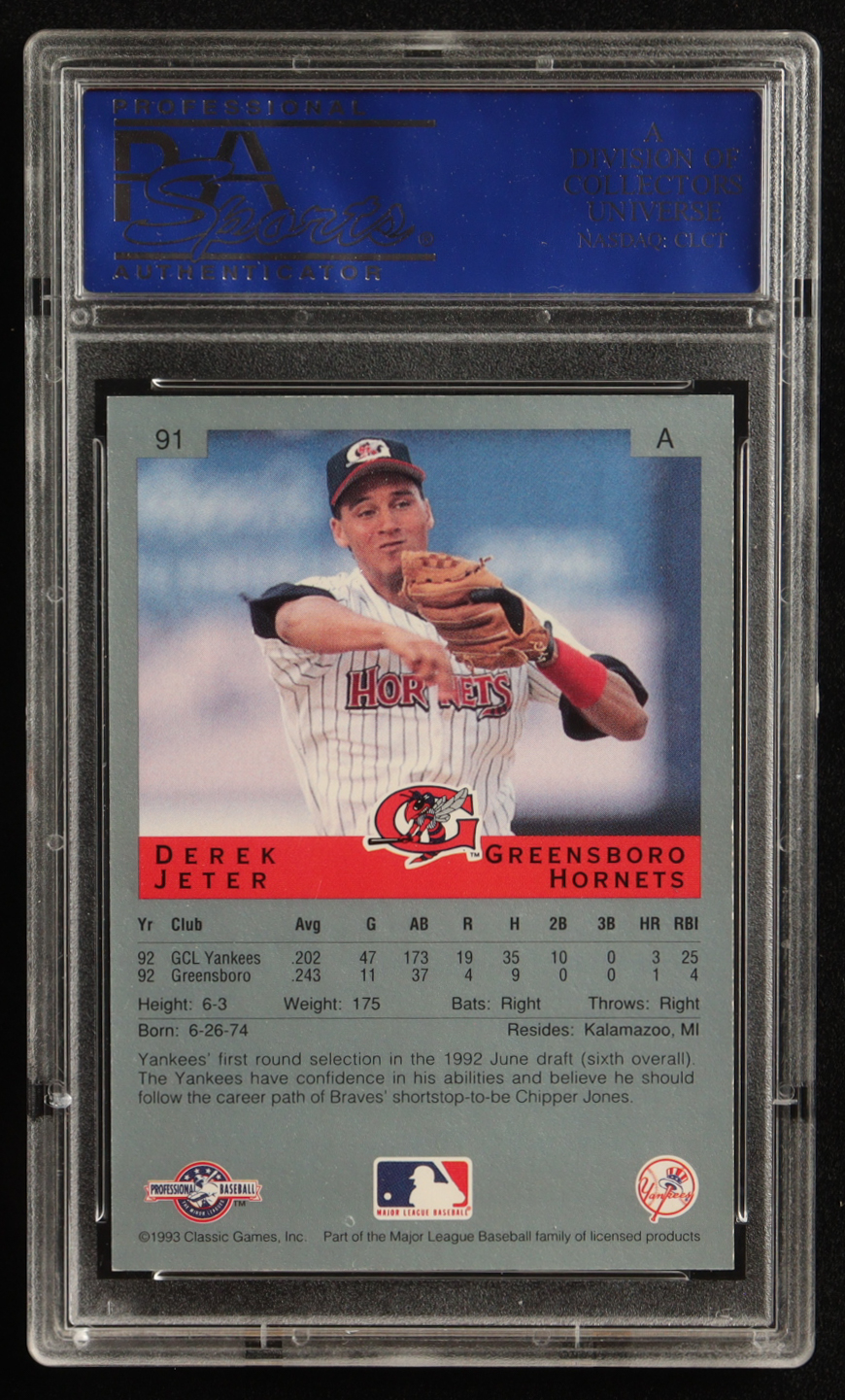 Derek Jeter 1993 Classic/Best #91 (PSA 9) at PristineAuction.com Derek Jeter 1993 Classic/Best #91 (PSA 9) at PristineAuction.com