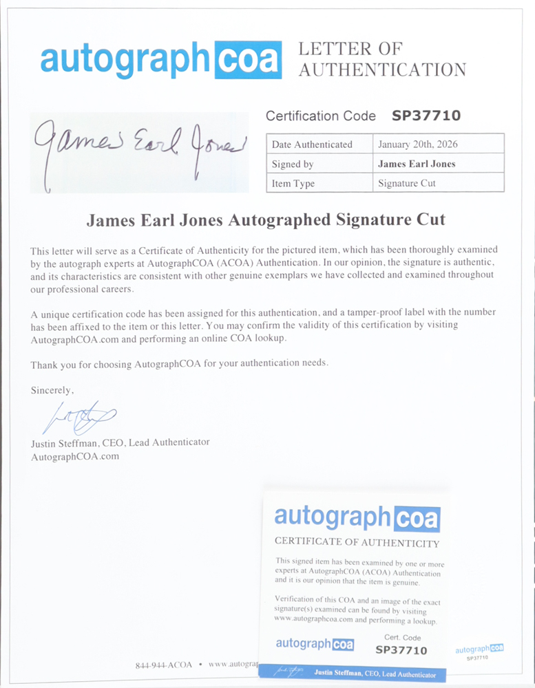 James Earl Jones Signed "Star Wars: Episode V – The Empire Strikes Back" Custom Matted Cut Display (ACOA) at PristineAuction.com James Earl Jones Signed "Star Wars: Episode V – The Empire Strikes Back" Custom Matted Cut Display (ACOA) at PristineAuction.com