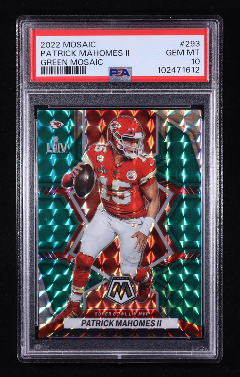 Patrick Mahomes II 2022 Panini Mosaic Mosaic Green #293 MVP (PSA 10) at PristineAuction.com Patrick Mahomes II 2022 Panini Mosaic Mosaic Green #293 MVP (PSA 10) at PristineAuction.com