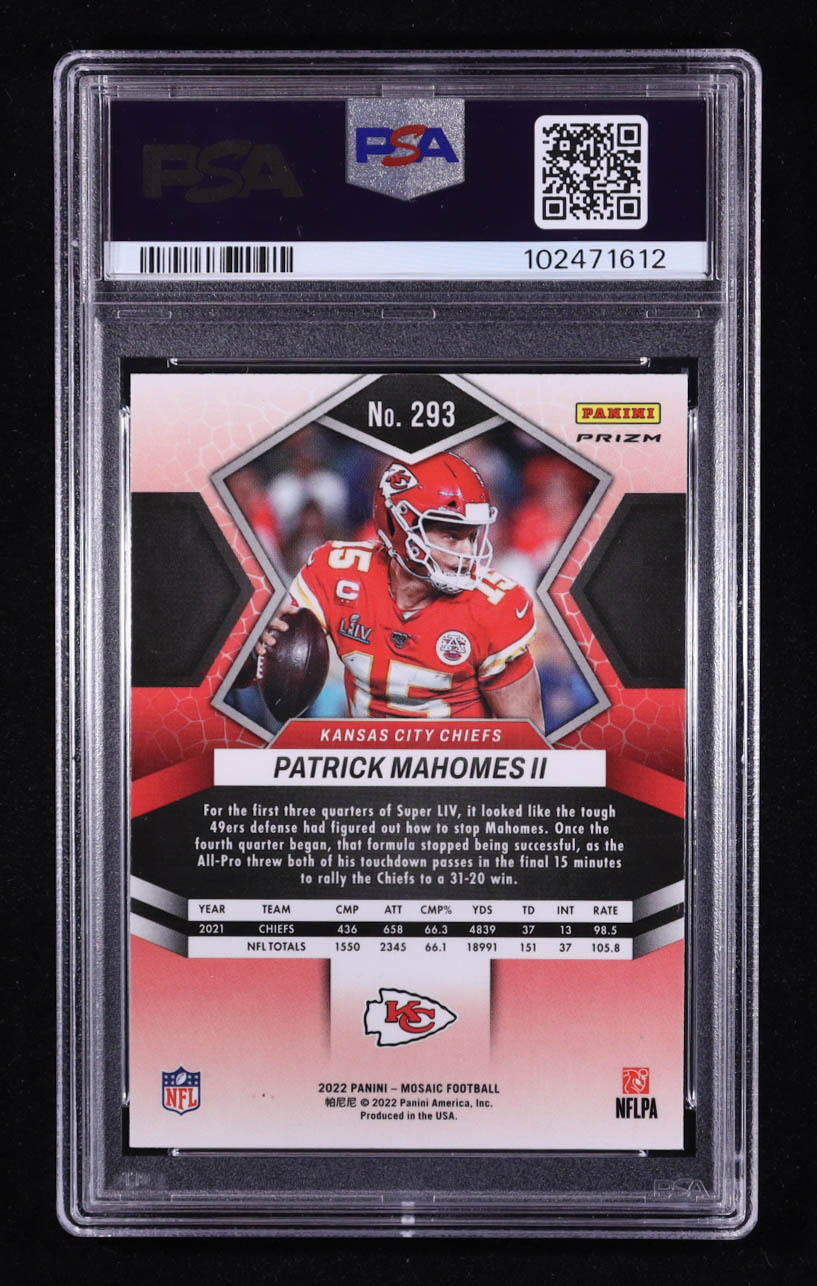 Patrick Mahomes II 2022 Panini Mosaic Mosaic Green #293 MVP (PSA 10) at PristineAuction.com Patrick Mahomes II 2022 Panini Mosaic Mosaic Green #293 MVP (PSA 10) at PristineAuction.com